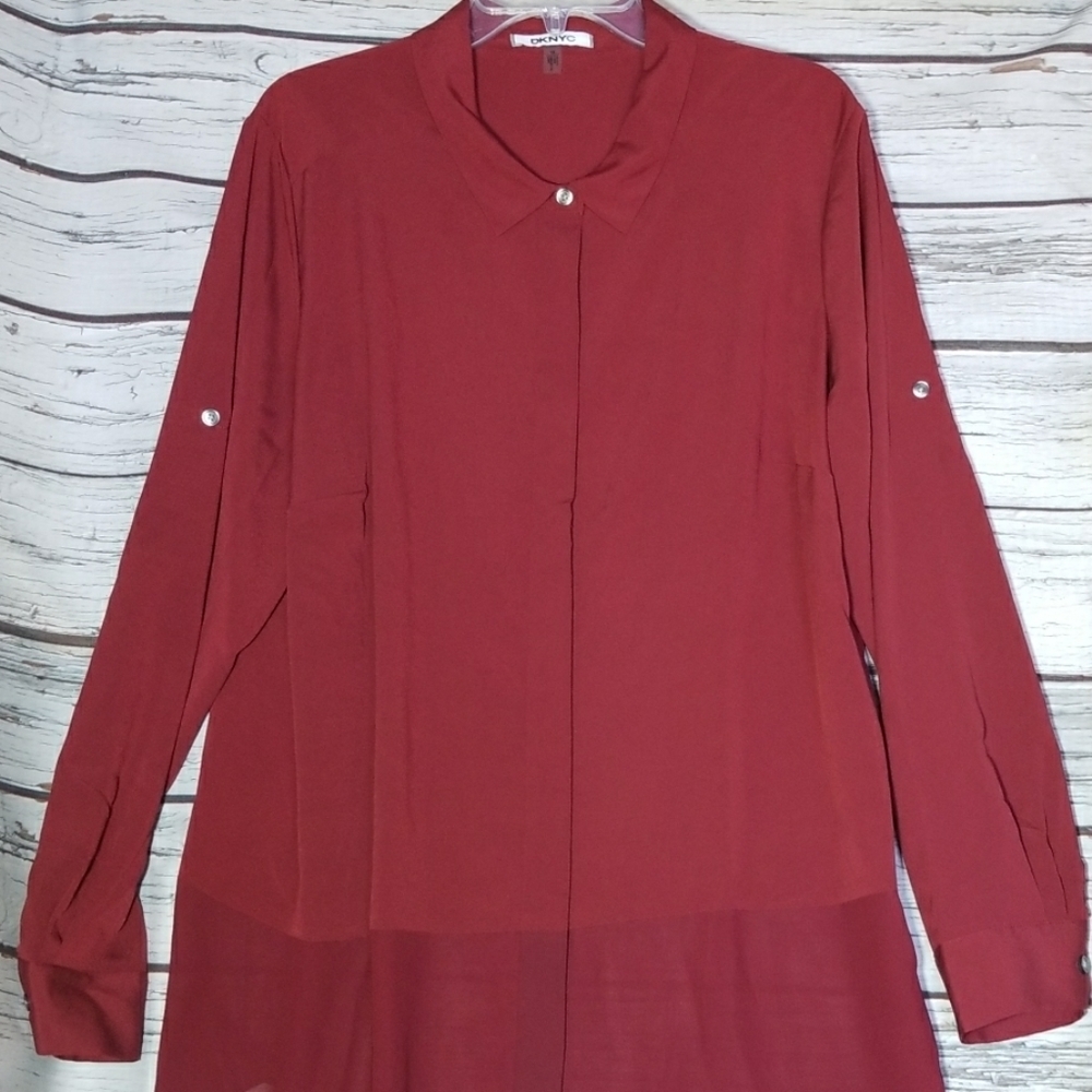 NWOT DKNY DKNYC button down sheer hem blouse sz 1X